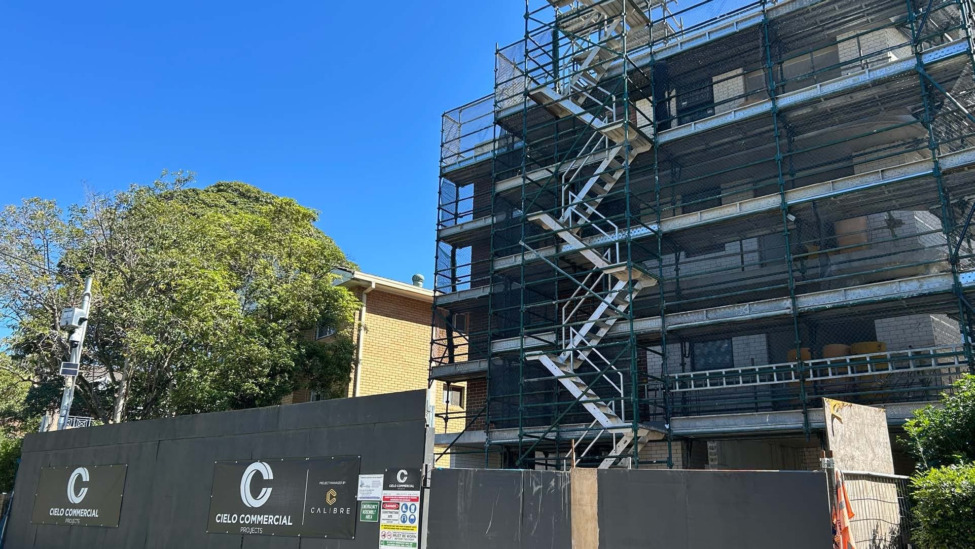 Scaffolded four-level boarding house at 3 Homebush Road, Strathfield